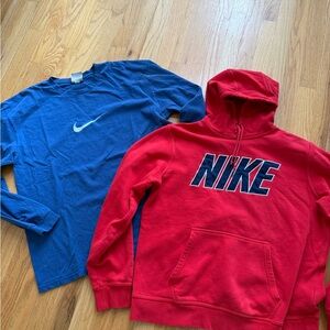 Nike Red Hoodie for Men and blue long sleeve shirt Large